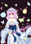  butterfly ghost hat hitodama japanese_clothes katana obi petals pink_eyes pink_hair ribbon saigyouji_yuyuko short_hair solo sword touhou triangular_headpiece weapon 