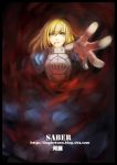  armor armored_dress artist_name blonde_hair character_name dress fate/stay_night fate/zero fate_(series) green_eyes hair_down linghetuen long_hair lying outstretched_hand saber solo watermark web_address 