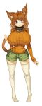  animal_ears breasts brown_hair cat_ears cat_tail collar haruka_(muneneko) huge_breasts long_sleeves looking_at_viewer muneneko no_nose no_shoes original ribbed_sweater short_hair shorts simple_background solo standing sweater tail white_background white_legwear 