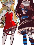 black_dress blonde_hair bow bracelet dress earrings jewelry multicolored_hair multiple_girls necklace panties panty_&amp;_stocking_with_garterbelt panty_(psg) red_dress stocking_(psg) striped striped_legwear tegaki thigh-highs thighhighs two-tone_hair underwear 