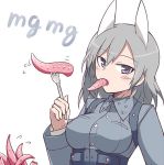  animal_ears aurora_e_juutilainen blue_eyes eating fork grey_hair jpeg_artifacts military military_uniform null_(nyanpyoun) solo strike_witches tentacle tentacles uniform 