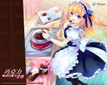  aizawa_hikaru blonde_hair blue_eyes chocolate garters hair_ornament long_hair maid maid_headdress microsoft official_art open_mouth pantyhose pot silverlight smile solo stove two_side_up valentine wallpaper 