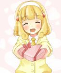  aiba_kou blonde_hair blush cardigan closed_eyes eyes_closed hairband heart kise_yayoi long_hair open_mouth outstretched_arm precure school_uniform smile smile_precure! solo sweater valentine yellow_eyes 
