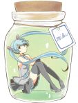  aqua_hair boots bottle character_name cork hatsune_miku in_bottle in_container long_hair necktie sitting skirt solo thigh-highs thigh_boots thighhighs twintails very_long_hair vocaloid 