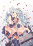  abe_(f!mixture) aqua_eyes aqua_hair detached_sleeves dress hatsune_miku long_hair microphone microphone_stand open_mouth petals solo stage thigh-highs thighhighs twintails vocaloid 