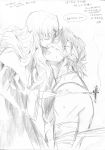  1girl age_difference akio0615 bandage bandages blindfold caren_hortensia caren_ortensia closed_eyes cross dress eyes_closed fate/stay_night fate_(series) father_and_daughter graphite_(medium) habit kiss kotomine_kirei long_hair monochrome traditional_media 
