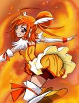  1girl arudebido bike_shorts biker_hose boots cure_sunny hino_akane magical_girl precure red_eyes red_hair redhead ribbon skirt smile smile_precure! solo tiara 