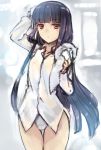  black_hair bottomless dress_shirt inu_x_boku_ss long_hair no_pants panties prime red_eyes shirakiin_ririchiyo shirt towel underwear 