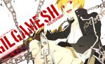  1boy blonde_hair casual chain chains ea_(fate/stay_night) earrings fate/stay_night fate_(series) gilgamesh jacket jewelry las_z male red_eyes solo weapon zipper 