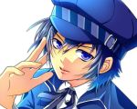  androgynous blue_eyes blue_hair bust cabbie_hat hat kairi_(oro-n) persona persona_4 reverse_trap shirogane_naoto short_hair simple_background smile solo tomboy white_background 