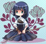  aoki_reika archery blue_eyes blue_hair bow bow_(weapon) hakama hiyopuko japanese_clothes kyuudou long_hair muneate precure smile_precure! solo traditional_clothes weapon 