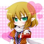  :&lt; blonde_hair blush chibi dress gift green_eyes heart incoming_gift kiman mizuhashi_parsee open_mouth pointy_ears scarf solo touhou valentine 