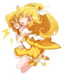  blonde_hair boots cure_peace hair_ornament head_wings kise_yayoi koto_(colorcube) long_hair magical_girl open_mouth ponytail precure puffy_sleeves shorts_under_skirt simple_background skirt smile_precure! solo tears v white_background wrist_cuffs yellow_eyes 