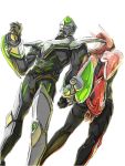  back-to-back barnaby_brooks_jr kaburagi_t_kotetsu multiple_boys neon_trim nokaku power_armor power_suit superhero tiger_&amp;_bunny wild_tiger 