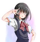  another artist_request black_hair blush bow bowtie eyepatch heart highres lips macross macross_frontier misaki_mei parody seikan_hikou short_hair smile solo yuutarou_(fukiiincho) 