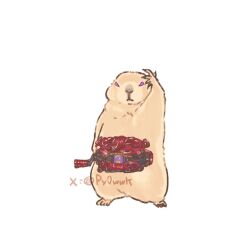 animal_focus body_fur brown_fur cosplay full_body henshin_belt_gavv henshin_pose inoue_shouma inoue_shouma_(cosplay) kamen_rider kamen_rider_gavv_(series) no_humans prairie_dog py0wwk rider_belt simple_background solo violet_eyes white_background