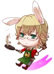  :&lt; animal_ears apron aya_(aibou1725) barnaby_brooks_jr blonde_hair boots bunny bunny_ears chibi cooking fried_rice frying_pan glasses kemonomimi_mode male rabbit shadow short_hair solo spatula tiger_&amp;_bunny 