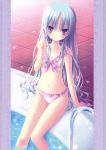  absurdres aqua_hair arm_support bikini blush child collarbone fixed flat_chest frilled_bikini frills glasses glasses_removed highres holding holding_glasses huge_filesize long_hair looking_at_viewer nagatsuka_saki navel polka_dot polka_dot_bikini polka_dot_swimsuit pool poolside purple_eyes ro-kyu-bu! rou-kyuu-bu! soaking_feet solo swimsuit swimsuit tiles tinker_bell tinkerbell tinkle very_long_hair violet_eyes 