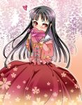  black_hair blush bow dress heart hime_cut houraisan_kaguya long_hair ribbon sakayaki_yuuya solo touhou valentine 