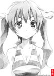  bare_shoulders blush breasts cleavage gofu mayo_chiki! monochrome sketch solo striped striped_swimsuit swimsuit traditional_media twintails usami_masamune 