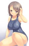  bare_shoulders breasts brown_eyes brown_hair large_breasts mikage_sekizai one-piece_swimsuit original school_swimsuit solo swimsuit thighs 