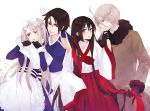  axis_powers_hetalia belarus_(hetalia) bk3 blush bow brown_eyes brown_hair dual_persona genderswap gloves hair_bow korea_(hetalia) korean_clothes long_hair purple_eyes short_hair smile very_long_hair violet_eyes white_hair 