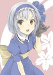 alternate_costume bad_id black_gloves bow brown_eyes bust face gloves grey_hair hair_twirling hairband konpaku_youmu open_mouth silver_hair solo touhou yuu_(archaic_smile) 