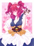  blush bow breasts cleavage closed_eyes coin eyes_closed gift hair_ornament hand_on_hip heart hips obi onozuka_komachi red_hair redhead ribbon short_twintails simons62166 smile solo touhou twintails valentine 