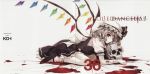  absurdres album_cover alternate_hair_color bandage bandages blood bobby_socks cover flandre_scarlet hat hat_ribbon highres misaki_kurehito muted_color pale_skin red_eyes ribbon scan shoes short_hair silver_hair skull socks solo the_embodiment_of_scarlet_devil touhou wings 