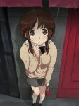  1girl amagami blush brown_eyes brown_hair highres neki_(wakiko) perspective rain sakurai_rihoko school_uniform short_hair solo sweater 