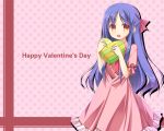  amemiya_ruki blue_hair bow dress hair_bow happy_valentine heart heart-shaped_pupils long_hair original solo symbol-shaped_pupils valentine 
