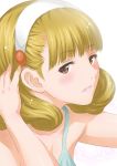  bare_shoulders blonde_hair blush blush_stickers brown_eyes hairband hand_on_head joy_ride kise_yayoi looking_at_viewer precure short_hair smile_precure! solo white_background 