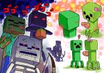  blush bow bow_(weapon) creeper efuyan embarrassed enderman gift heart jealous minecraft no_humans red_eyes skeleton_(minecraft) weapon zombie_(minecraft) 