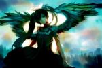  black_hair choker cococoko dress hatsune_miku long_hair looking_at_viewer sleeveless sleeveless_dress solo twintails vocaloid wings 