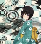  1girl araragi_tsukihi black_eyes black_hair highres japanese_clothes kimono monogatari_(series) nisemonogatari short_hair solo 