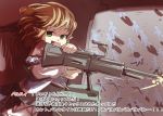  blonde_hair commentary_request doorgunner_(full_metal_jacket) full_metal_jacket gaoo_(frpjx283) green_eyes gun looking_at_viewer machine_gun mizuhashi_parsee open_mouth parody paru_paru pointy_ears shell_casing short_hair smile solo touhou translated translation_request weapon 