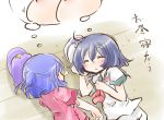  ahoge blue_hair breasts closed_eyes dreaming eyes_closed hat hat_removed headwear_removed jiangshi kenoka miyako_yoshika multiple_girls murasa_minamitsu nose_bubble sailor_hat short_hair sleeping star touhou translation_request 