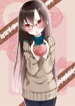  bad_id black_hair blush glasses hadi_girl kaedena_akino kagura_sae long_hair original red_eyes sweater valentine 