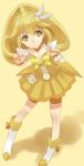  bad_id bike_shorts blonde_hair boots choker cure_peace double_v dress earrings hair_ornament hairpin jewelry kise_yayoi long_hair magical_girl precure prime shorts_under_skirt skirt smile smile_precure! v yellow yellow_background yellow_dress yellow_eyes 