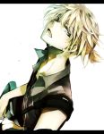 aqua_eyes ayatoki-1 blonde_hair collarbone dutch_angle guitar instrument kagamine_len letterboxed looking_at_viewer male open_mouth simple_background solo tears vocaloid 
