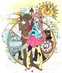  clock cloud flats headphones heart_beats_(vocaloid) jacket long_hair mask megurine_luka number oonuma_mon pantyhose pink_hair rain shadow shirt skirt smile striped striped_shirt traditional_media umbrella vocaloid water_drop yellow_legwear 