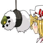  :3 blonde_hair blush flandre_scarlet hat hong_meiling hong_meiling_(panda) open_mouth panda profile red_eyes rope seki_(red_shine) simple_background star the_embodiment_of_scarlet_devil tire touhou 
