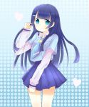  aoki_reika ascot blue_eyes blue_hair blush heart kurotsuki+ long_hair precure school_uniform skirt smile smile_precure! solo star symbol-shaped_pupils 