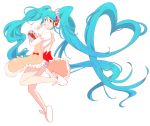  absurdres animal_slippers apron aqua_eyes aqua_hair bowl bunny_slippers dress hatsune_miku headphones heart highres long_hair ogino scrunchie simple_background slippers solo tongue transparent_background twintails very_long_hair vocaloid whisk 