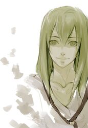  collarbone enkidu_(fate/strange_fake) fate/strange_fake fate_(series) green_eyes green_hair long_hair male robe solo zhongquan_andong 