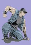  baseball_cap blonde_hair boots clark_still clenched_fist clenched_hand fingerless_gloves gloves hat king_of_fighters male military muscle one_knee saturn-freak short_hair simple_background snk solo sunglasses vest 