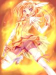  bike_shorts cure_sunny dodai_shouji fiery_background fire highres hino_akane magical_girl orange_(color) precure red_hair redhead shorts_under_skirt skirt smile_precure! solo 
