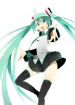  absurdres ahoge catgirl0926 detached_sleeves green_eyes green_hair hatsune_miku headset highres long_hair necktie open_mouth simple_background skirt solo thigh-highs thighhighs twintails very_long_hair vocaloid white_background 
