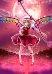  arm_up blonde_hair flandre_scarlet footwear frilled_skirt frills full_moon hand_on_hip hat hips laevatein long_hair magic_circle moon multicolored_eyes pink_eyes red_moon red_shoes shoes side_ponytail single_thighhigh skirt skirt_set socks solo the_embodiment_of_scarlet_devil thigh-highs thighhighs touhou white_legwear wings xingyueyaoshi 