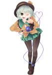  absurdres boots green_eyes hand_on_hip hari_(project_railgun) hat heart heart_of_string highres komeiji_koishi open_mouth pantyhose pointing short_hair silver_hair skirt smile third_eye touhou wink 